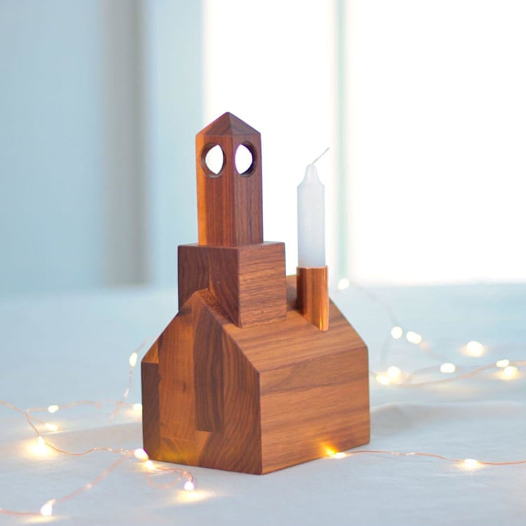 "Modern Church Candle Holder in Walnut Handcrafted in Vermont" - Candle Holders in brown by Ann Nygard