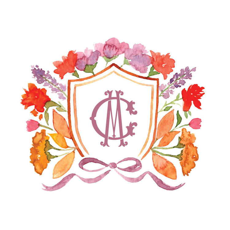 "Custom Monogram Floral Crest" - Commissioned Design Element in multicolor by Pink House Press