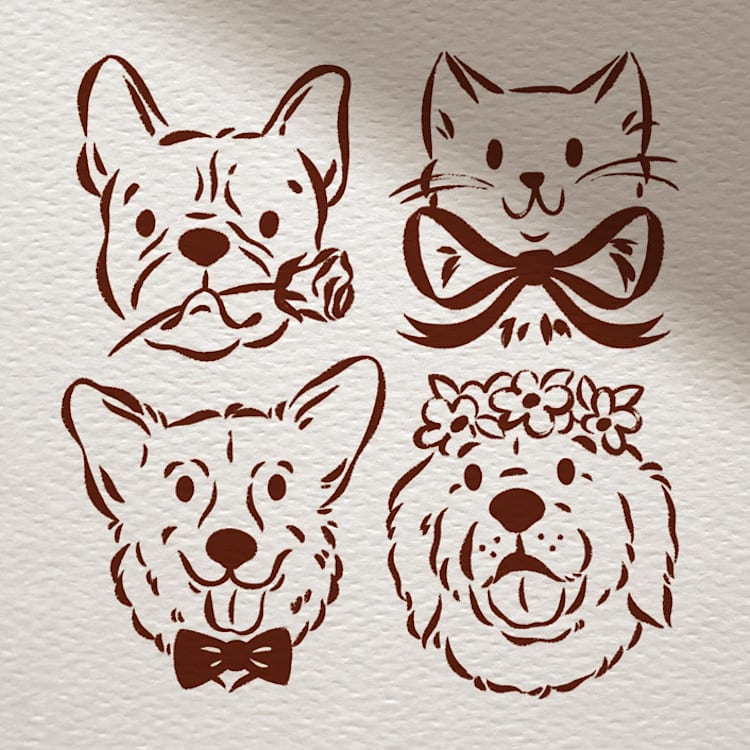 "Custom Party Pet Sketch | Face Portrait Icon" - Commissioned Design Element in multicolor by Sam Dubeau