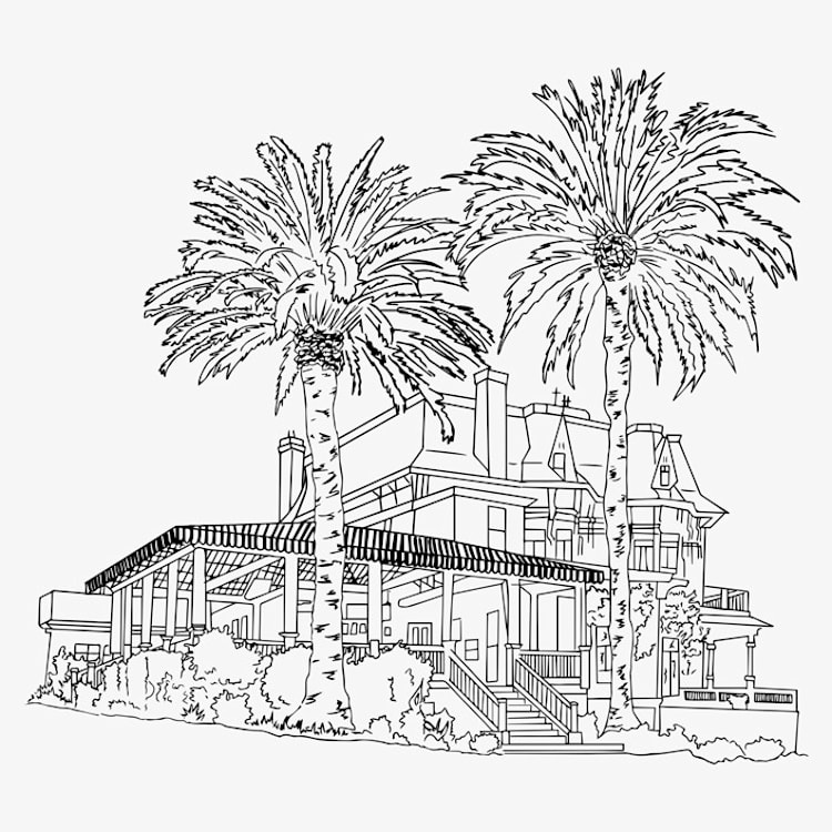 "Custom Hand Drawn Venue Illustration Line Art" - Commissioned Design Element in black by Cotton and Bow