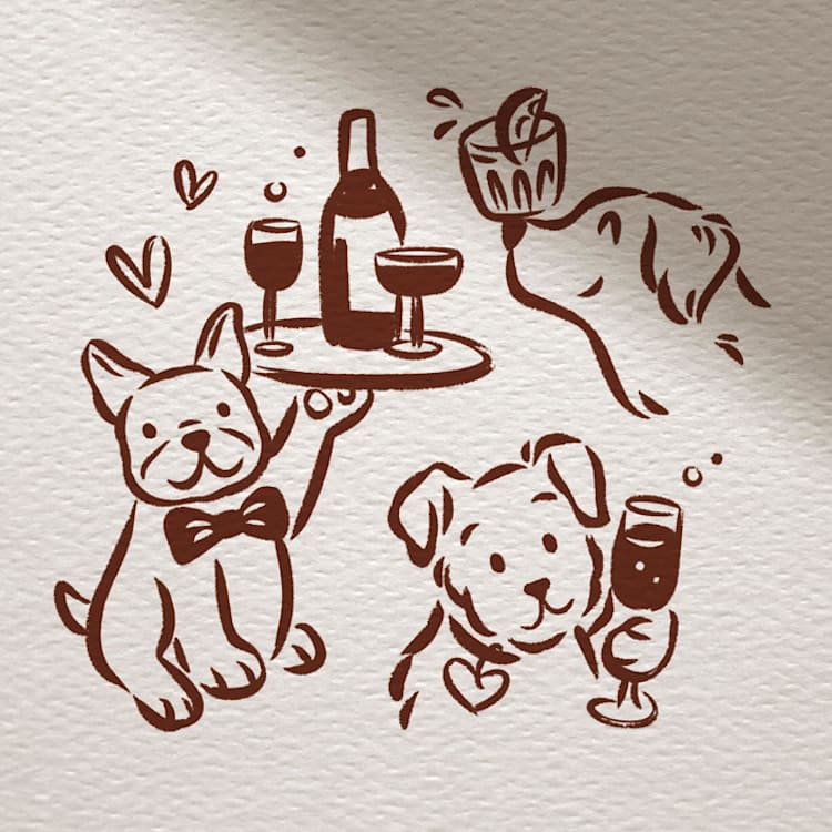 "Custom Party Pet Sketch | Signature Drink, Reception Icon" - Commissioned Design Element in multicolorassorted-colors by Sam Dubeau