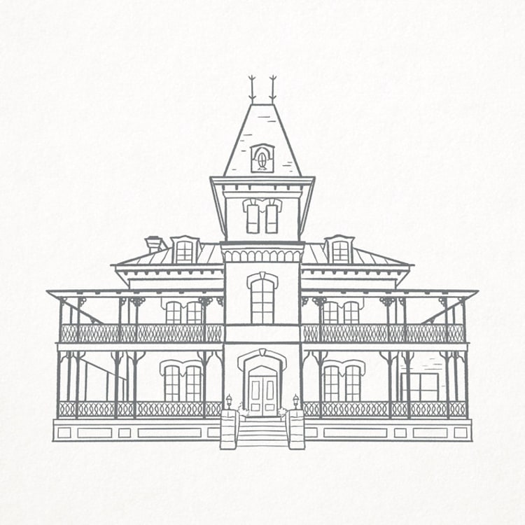 "Custom Line Drawing Venue" - Commissioned Design Element in multicolorassorted-colors by Pink House Press