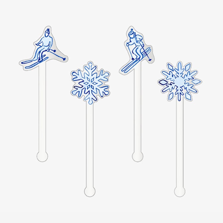 "Skier Snowflake Acrylic Drink Stir Sticks (Set of 4)" - Stir Sticks in clear by Liesel Anne