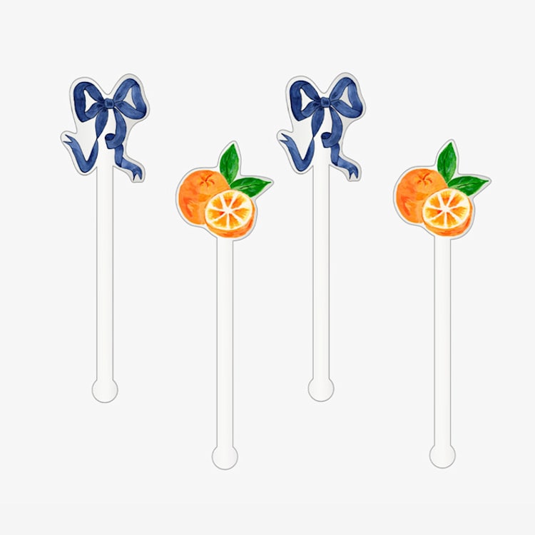 "Orange and Navy Bow Acrylic Drink Stir Sticks (Set of 4)" - Stir Sticks in clear by Liesel Anne
