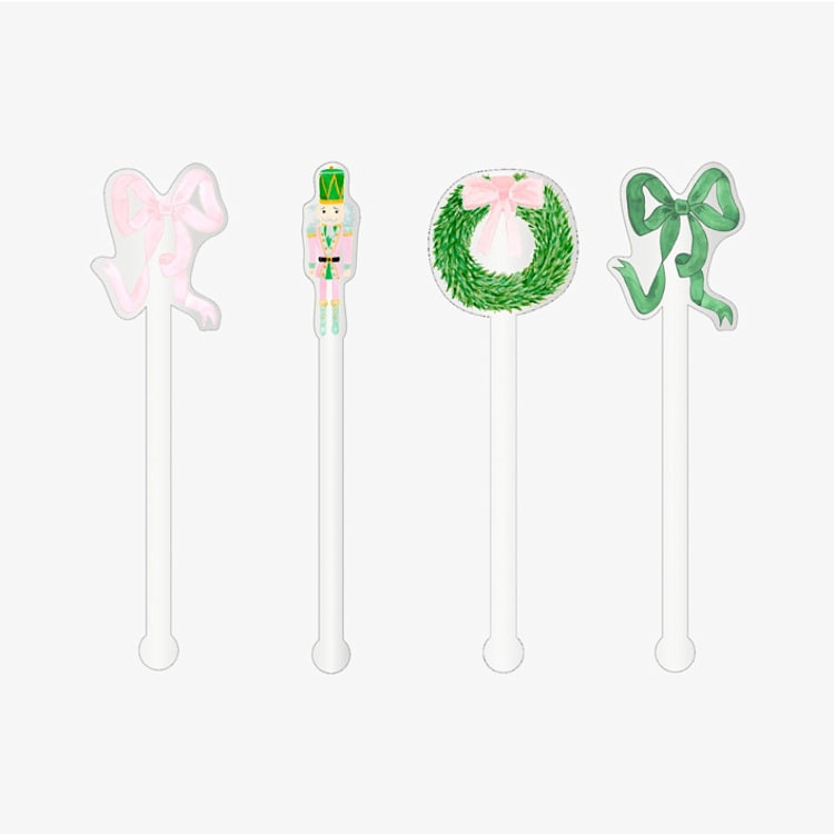 "Pink Christmas Acrylic Drink Stir Sticks (Set of 4)" - Stir Sticks in clear by Liesel Anne
