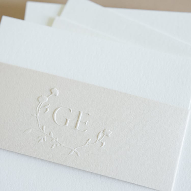"Paper Embosser Monogram No.13 Delicate Asymmetrical Laurel" - Embossers in silver by Jenny Sanders
