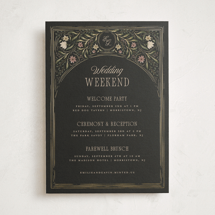 "Emilie" - Wedding Weekend Itinerary Cards in Noir by Randi Cirelli - Front