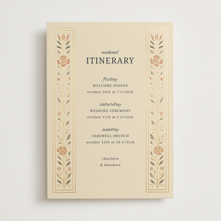 "Botanical Tapestry" - Wedding Weekend Itinerary Cards in Navy by Jess Rosa Beck - Front