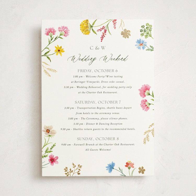 "Bright Garden" - Wedding Weekend Itinerary Cards in Garden by Yaling Hou Suzuki - Front