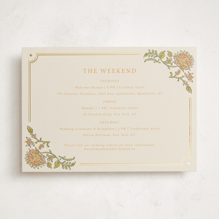 "Marigold" - Wedding Weekend Itinerary Cards in Ochre by Hannah Bowman - Front