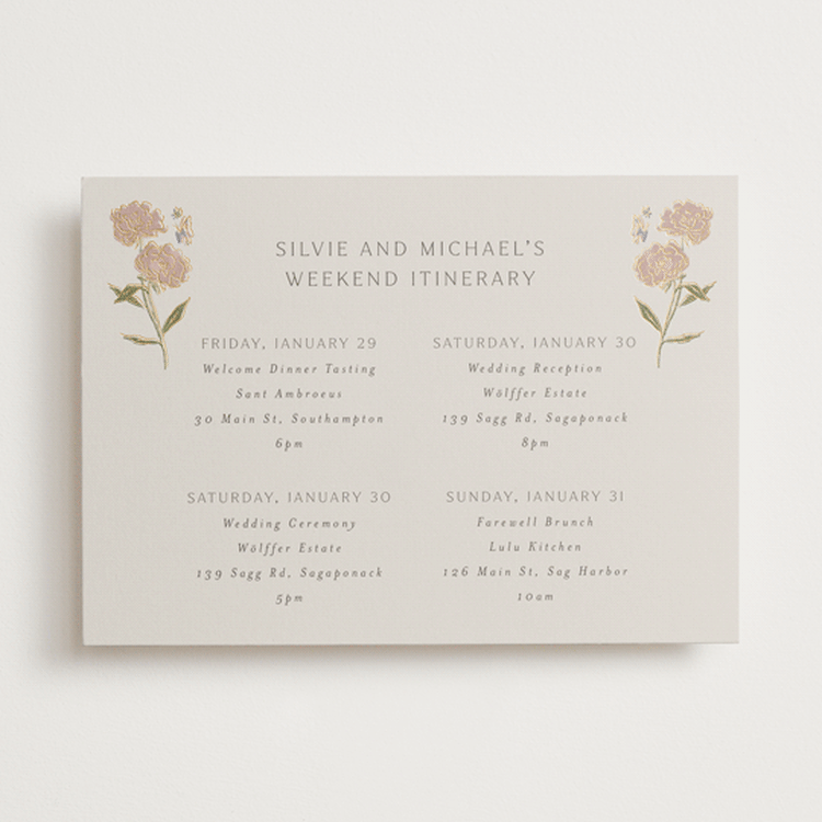 "Parisian Garden" - Wedding Weekend Itinerary Cards in Petal by Nicoletta Savod - Front