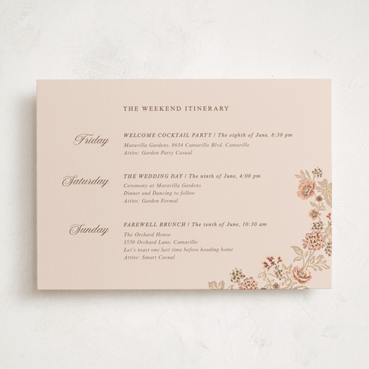 "Blooming path" - Wedding Weekend Itinerary Cards in Chocolate by Paola Benenati - Front
