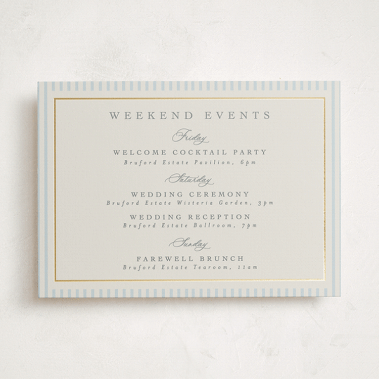 "Emma" - Wedding Weekend Itinerary Cards in Provincial by Angela Thompson - Front