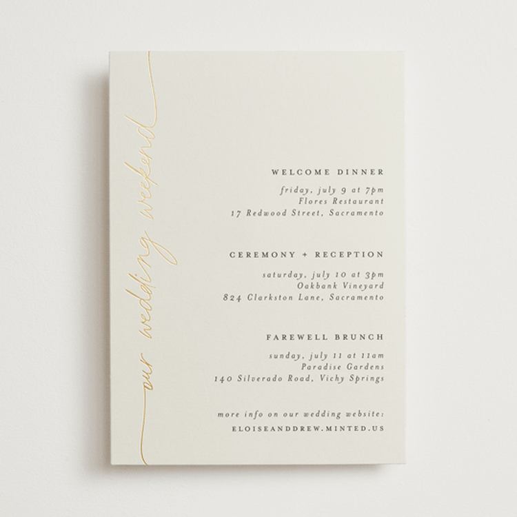 "silk" - Wedding Weekend Itinerary Cards in Linen by Pippa Shaw - Front