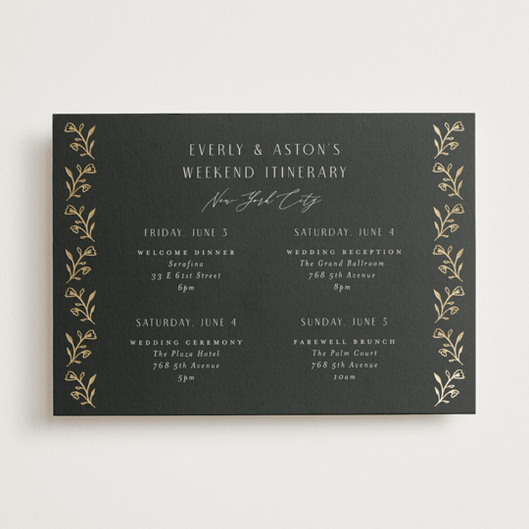 "Majesty" - Wedding Weekend Itinerary Cards in Onyx by Nicoletta Savod - Front