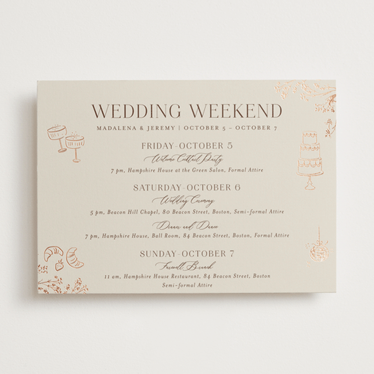 "Shining Florals" - Wedding Weekend Itinerary Cards in Almond by frau brandt - Front