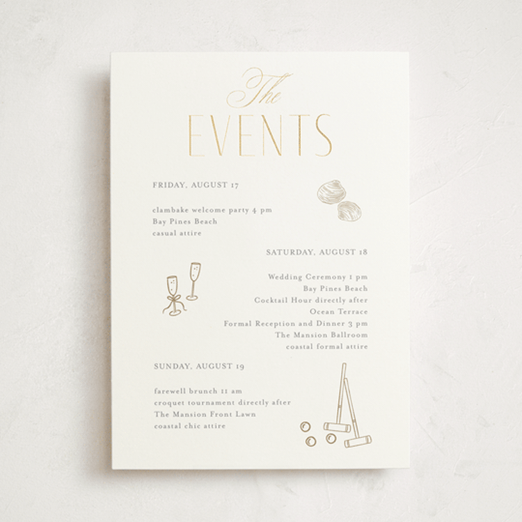 "Monatuk" - Wedding Weekend Itinerary Cards in Fog by Ashlee Townsend - Front