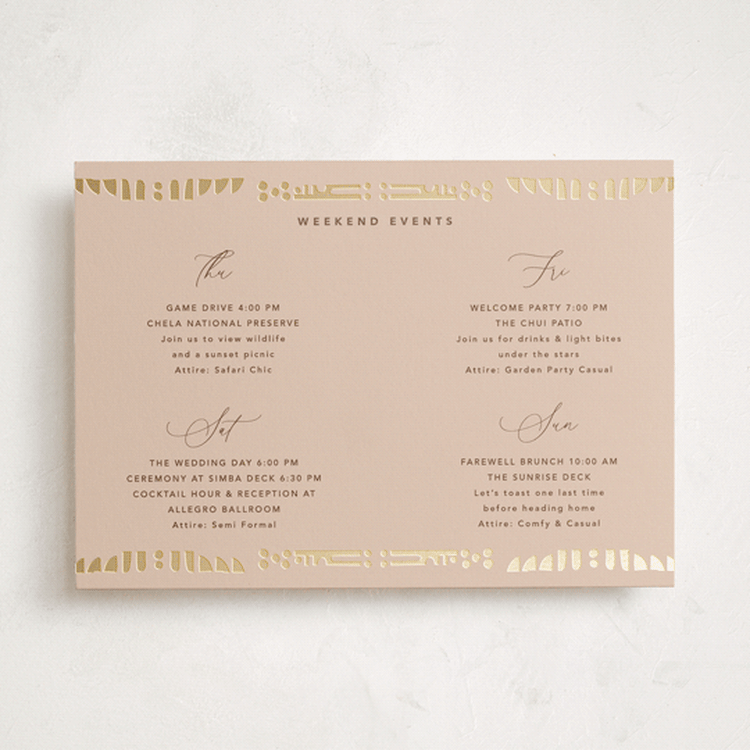 "Cultured Element" - Wedding Weekend Itinerary Cards in Sahara by David Michuki - Front