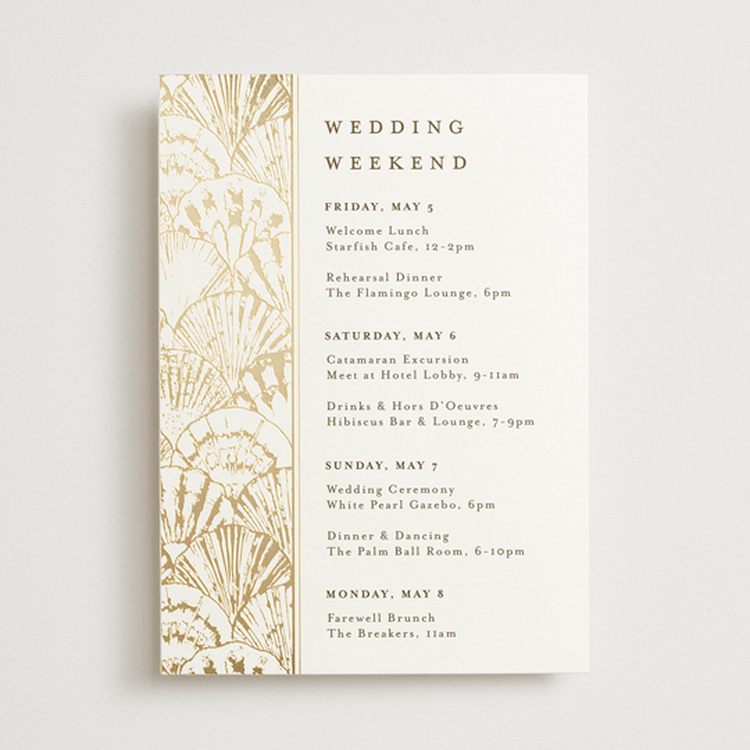 "By the Seashore" - Wedding Weekend Itinerary Cards in Pearl by Maria Alou - Front