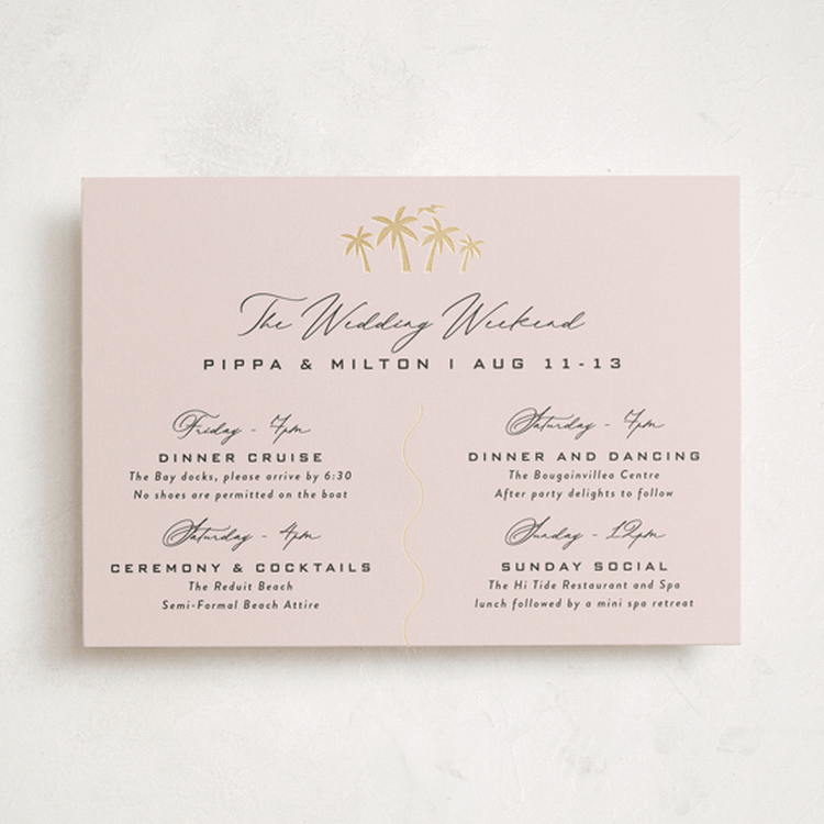 "tropical getaway" - Wedding Weekend Itinerary Cards in Blush by Laura Hamm - Front