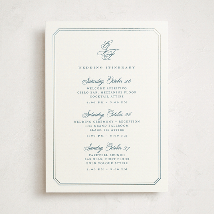 "othellolagkage" - Wedding Weekend Itinerary Cards in Pearl by chocomocacino - Front