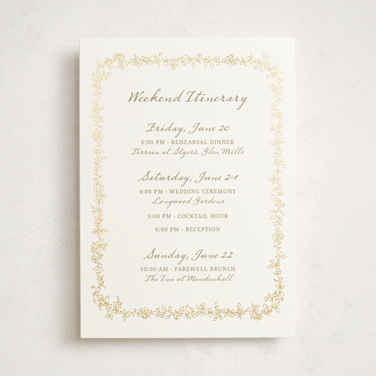 "Boho flower crest" - Wedding Weekend Itinerary Cards in Ivory by Cass Loh - Front