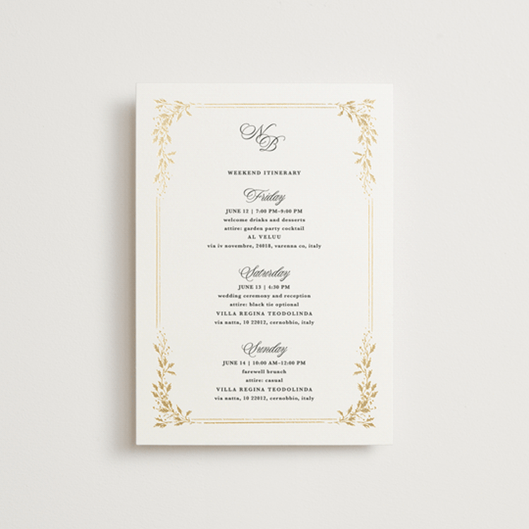 "Lake Como" - Wedding Weekend Itinerary Cards in Diamond by Kate Ahn - Front