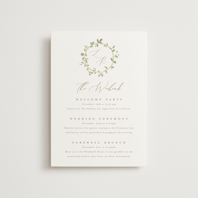 "Canopy" - Wedding Weekend Itinerary Cards in Ivy by Everett Paper Goods - Front