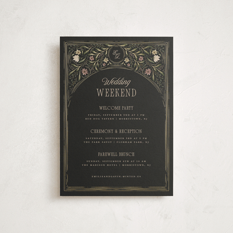 "Emilie" - Wedding Weekend Itinerary Cards in Noir by Randi Cirelli - Front