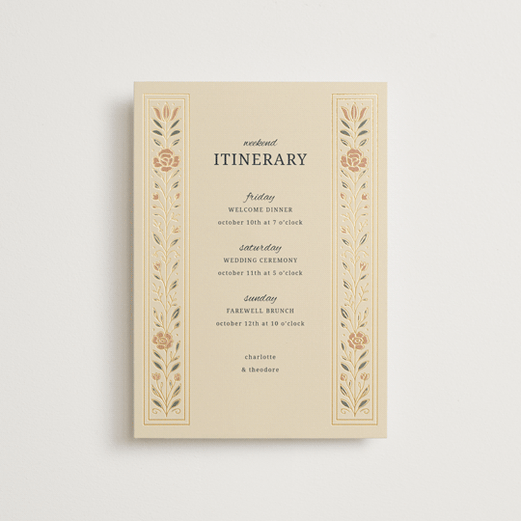 "Botanical Tapestry" - Wedding Weekend Itinerary Cards in Navy by Jess Rosa Beck - Front