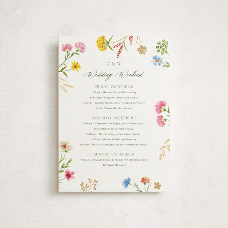 "Bright Garden" - Wedding Weekend Itinerary Cards in Garden by Yaling Hou Suzuki - Front