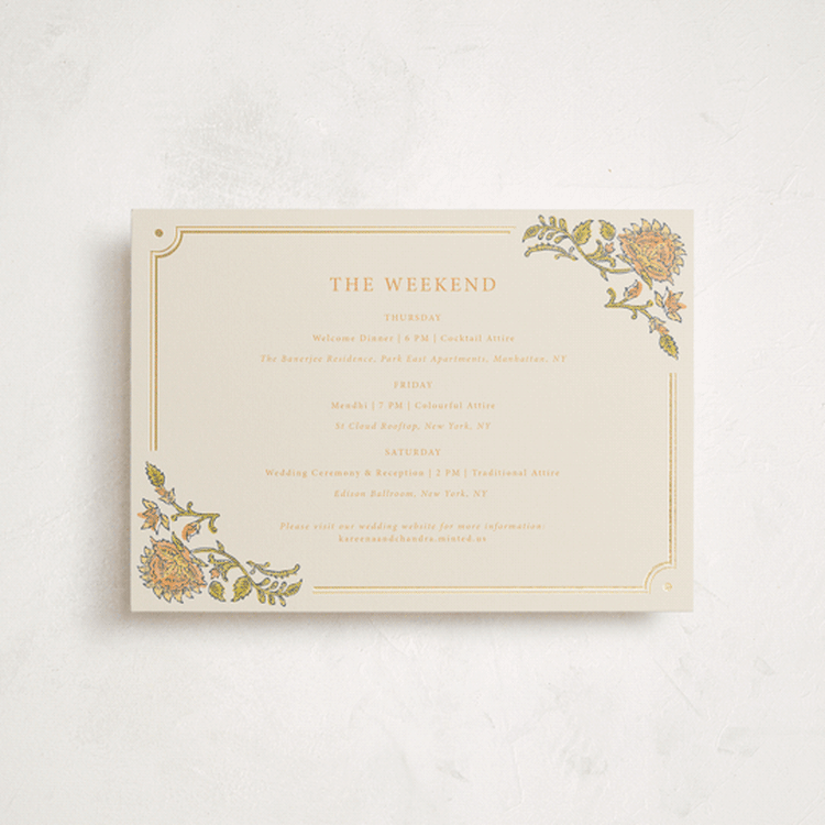"Marigold" - Wedding Weekend Itinerary Cards in Ochre by Hannah Bowman - Front