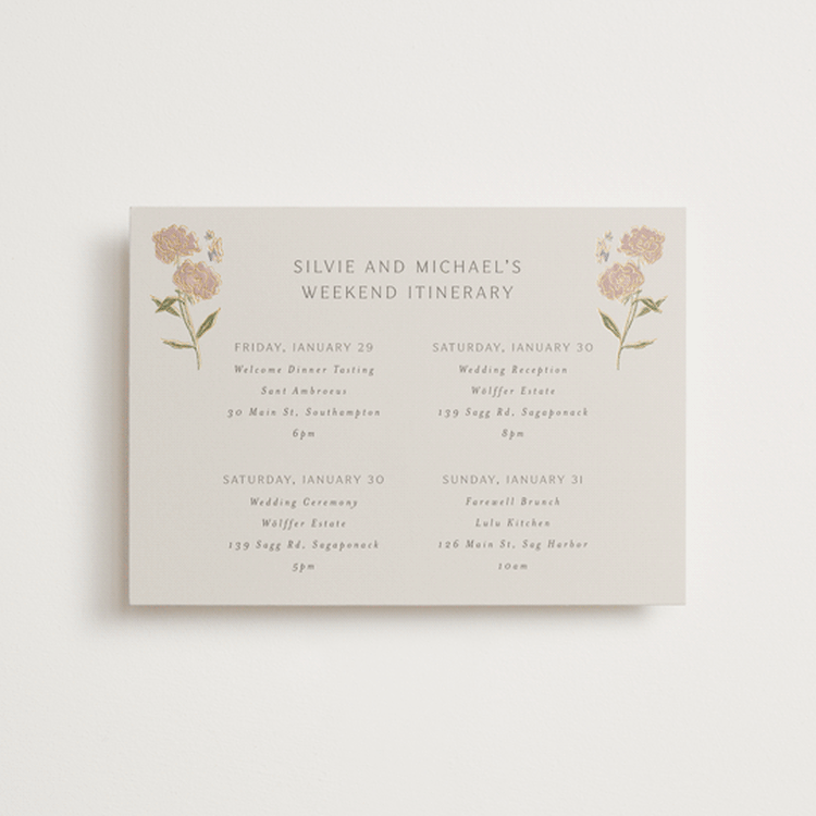 "Parisian Garden" - Wedding Weekend Itinerary Cards in Petal by Nicoletta Savod - Front