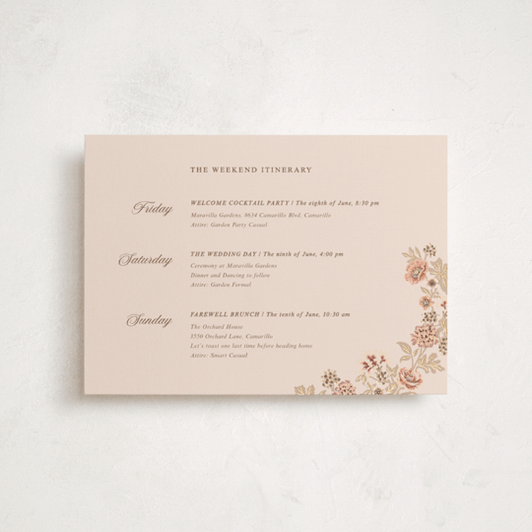 "Blooming path" - Wedding Weekend Itinerary Cards in Chocolate by Paola Benenati - Front