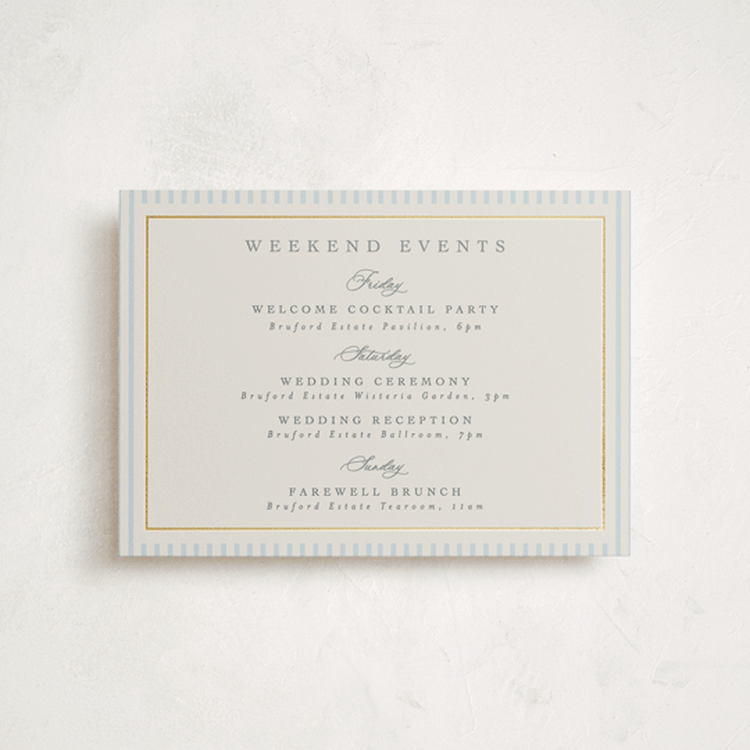 "Emma" - Wedding Weekend Itinerary Cards in Provincial by Angela Thompson - Front