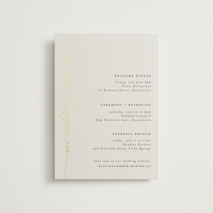 "silk" - Wedding Weekend Itinerary Cards in Linen by Pippa Shaw - Front