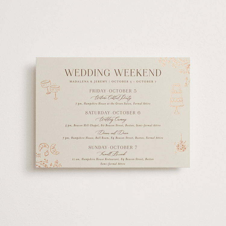 "Shining Florals" - Wedding Weekend Itinerary Cards in Almond by frau brandt - Front