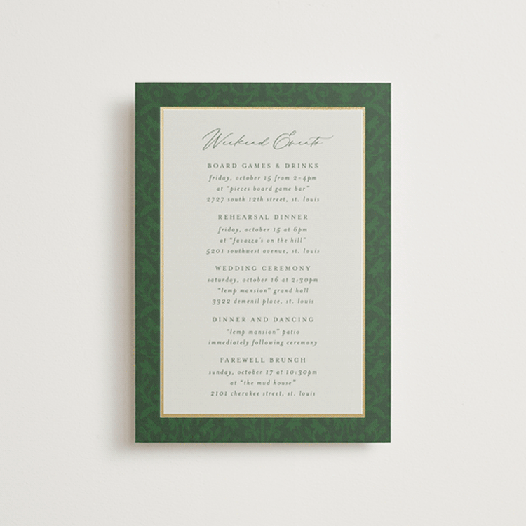 "grandeur" - Wedding Weekend Itinerary Cards in Forest by Jen Owens - Front