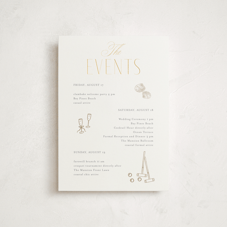 "Monatuk" - Wedding Weekend Itinerary Cards in Fog by Ashlee Townsend - Front