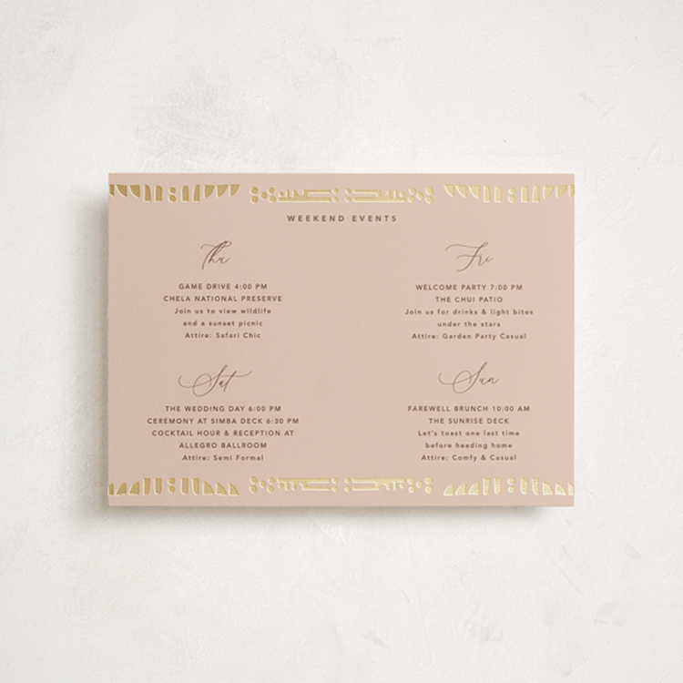 "Cultured Element" - Wedding Weekend Itinerary Cards in Sahara by David Michuki - Front
