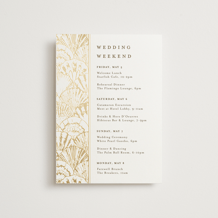 "By the Seashore" - Wedding Weekend Itinerary Cards in Pearl by Maria Alou - Front