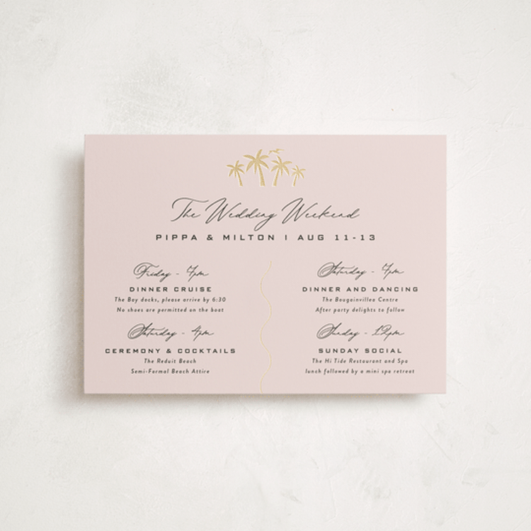 "tropical getaway" - Wedding Weekend Itinerary Cards in Blush by Laura Hamm - Front