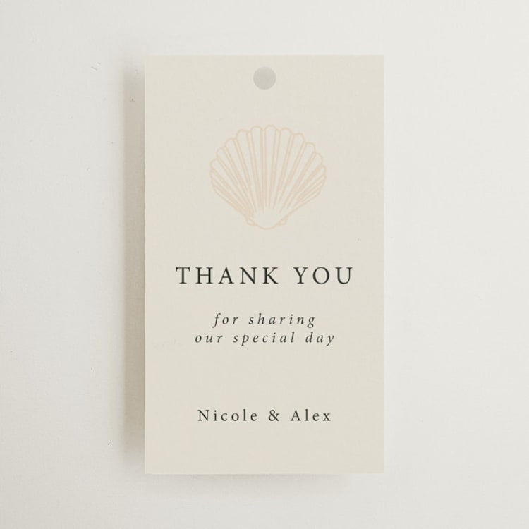 "Simple Seashell" - Wedding Favor Tags in Sand by Hannah Bowman - Front