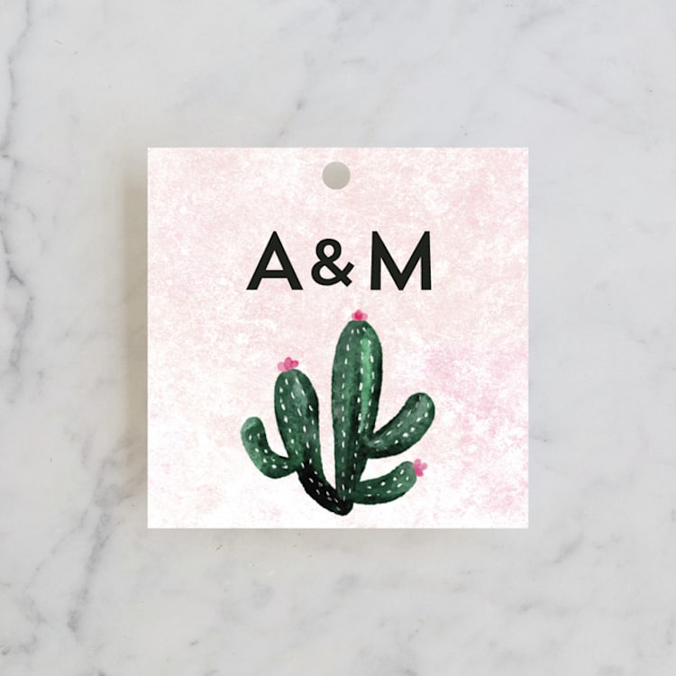 "Cacti" - Wedding Favor Tags in Rose Crystal by Cass Loh - Front