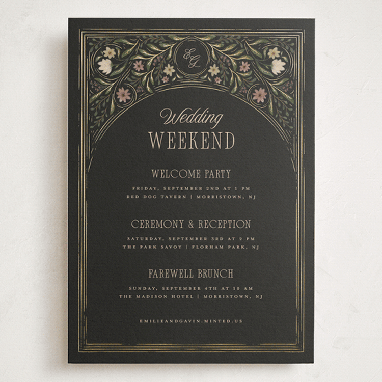 "Emilie" - Wedding Weekend Itinerary Cards in Noir by Randi Cirelli - Front