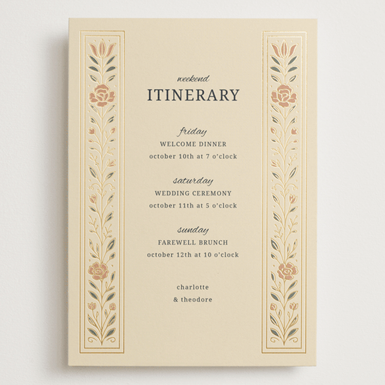 "Botanical Tapestry" - Wedding Weekend Itinerary Cards in Navy by Jess Rosa Beck - Front