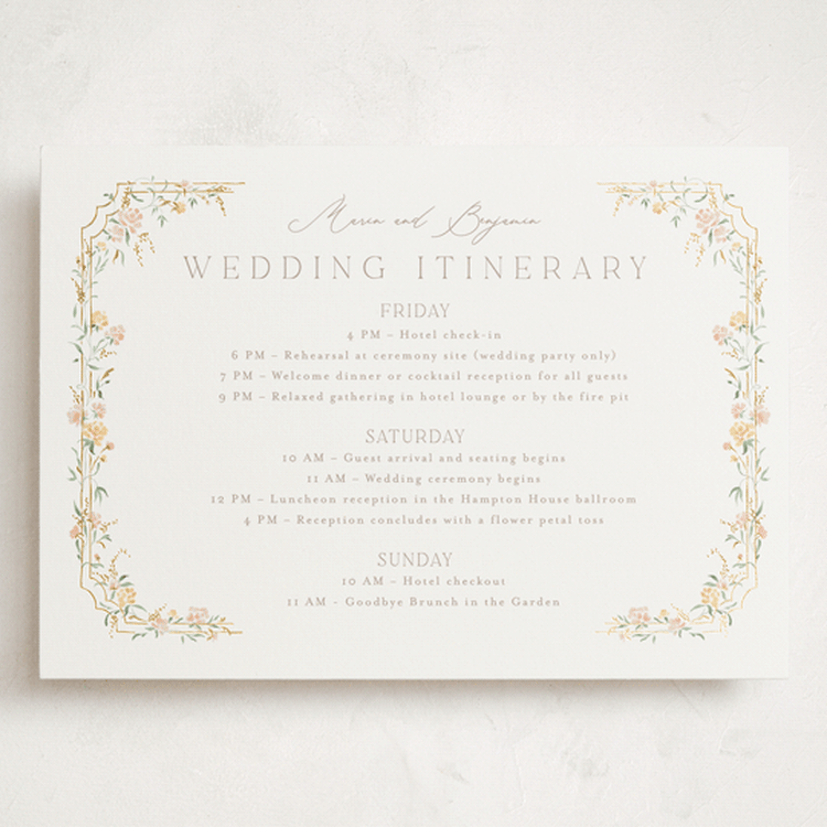 "Victorian Trellis" - Wedding Weekend Itinerary Cards in Golden Summer by Erin L. Wilson - Front
