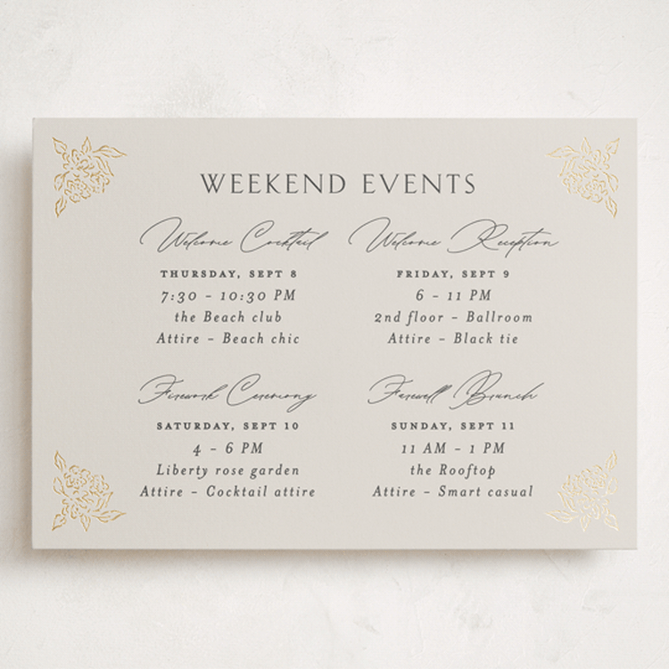 "dancing in the garden" - Wedding Weekend Itinerary Cards in Blush Meadow by Grae - Front