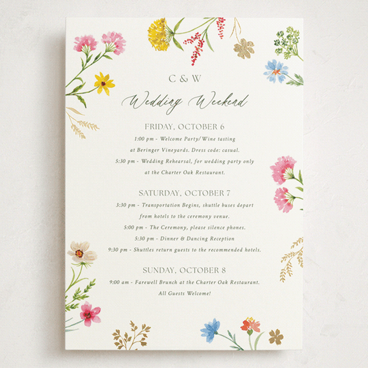 "Bright Garden" - Wedding Weekend Itinerary Cards in Garden by Yaling Hou Suzuki - Front