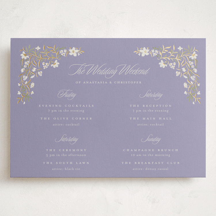 "FairyTale.." - Wedding Weekend Itinerary Cards in Heather by Vera Lim - Front
